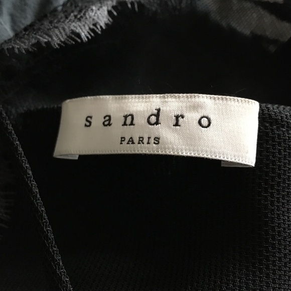 SANDRO Paris Black Crepe + Lace Deep V Back Blouse S - Picture 6 of 6